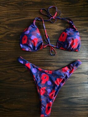 Purple Floral String Bikini Set